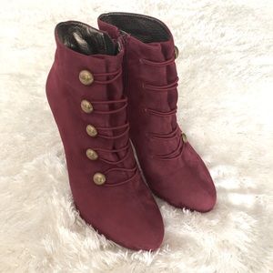 JEFFREY CAMPBELL SUEDE BURGUNDY ANKLE BOOTS,